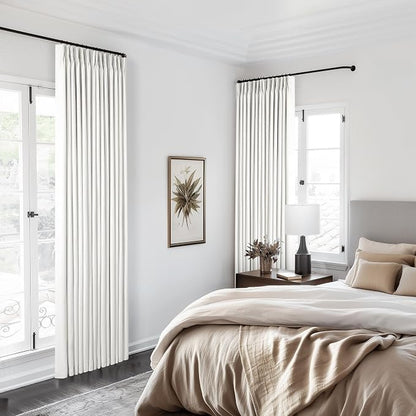 Pinch Pleat 100% Blackout Curtains 86 Inch Length 2 Panels Set | Beige White - Image 9