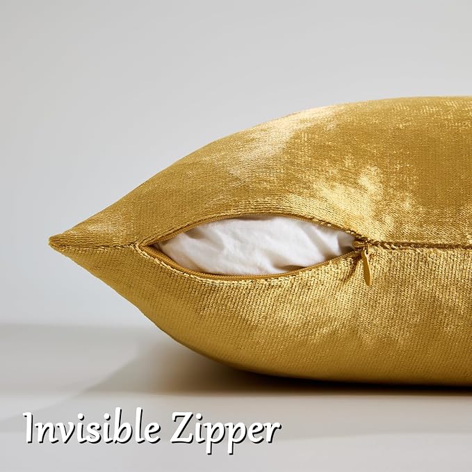 GIGIZAZA Gold Velvet Pillow Covers 12x20 Decorative Pillows Pack of 2 | Lumbar - Image 4