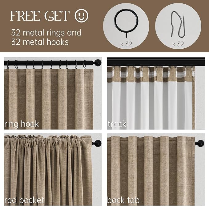 Topfinel Linen Blackout Curtains 96 Inch Long, Light Blocking Rustic Neutral - Image 5