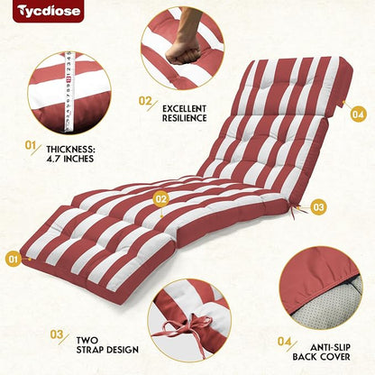 Outdoor Chaise Lounge Chair Cushion Set of 4, Waterproof 74.4 x 22 x 4.7 Inches - Image 5