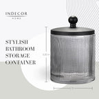 Glass Jar with Metal Lid for Bathroom Organization, Clear Apothecary Jar for Cotton Balls, Q Tips, and Small Accessories, Stylish Bathroom Storage Container Grey, Black