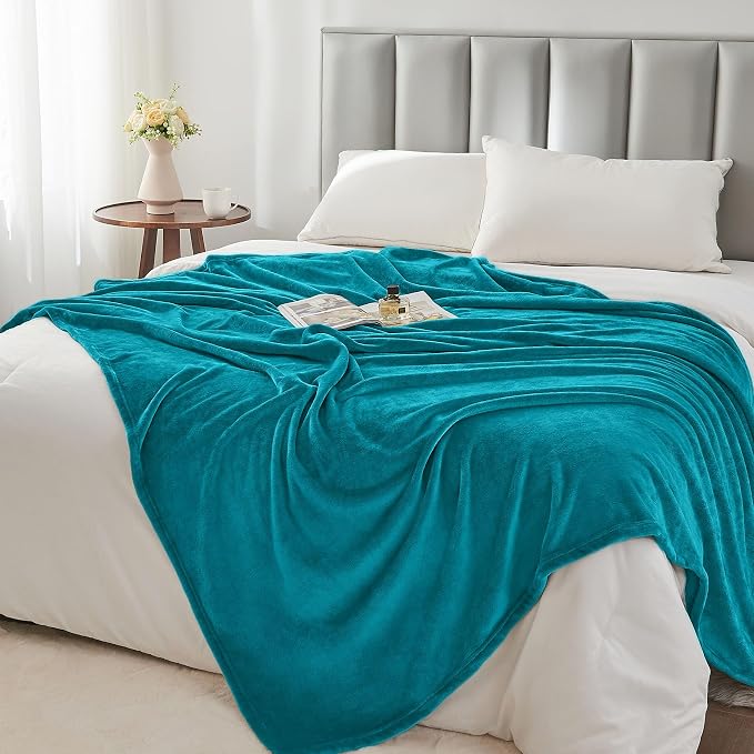 BEDELITE Fleece Blanket Soft Plush Queen Size Bed Blanket Teal Blue 90"x90" | - Image 5