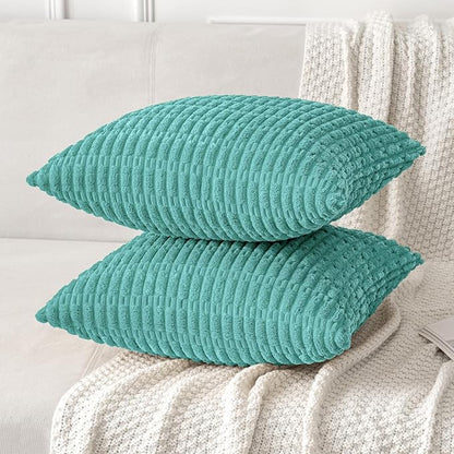 MIULEE Corduroy Decorative Throw Pillow Covers 20x20 Aqua Green Pack of 2 | - Image 3