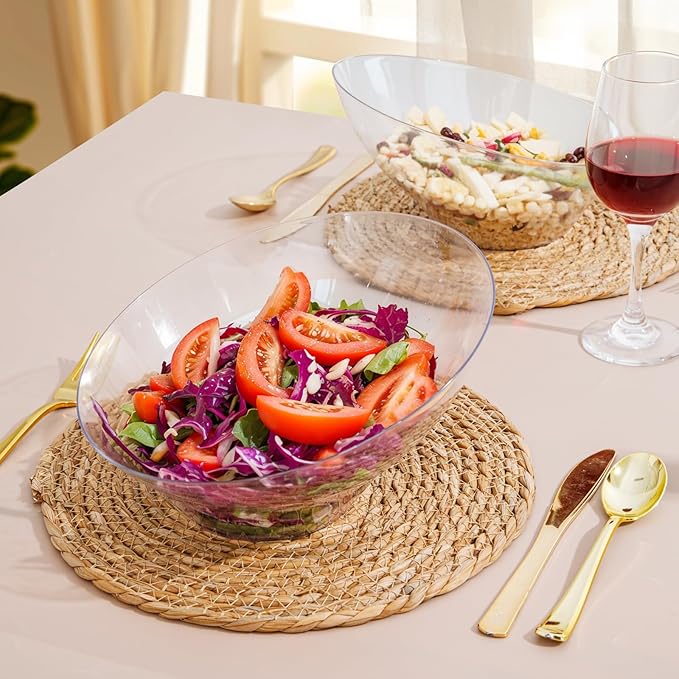 bUCLA 54 OZ Clear Plastic Serving Bowls (12 Pack) - Angled Serving Bowls Disposable for Chip&Candy - Party Table Salad and Fruit