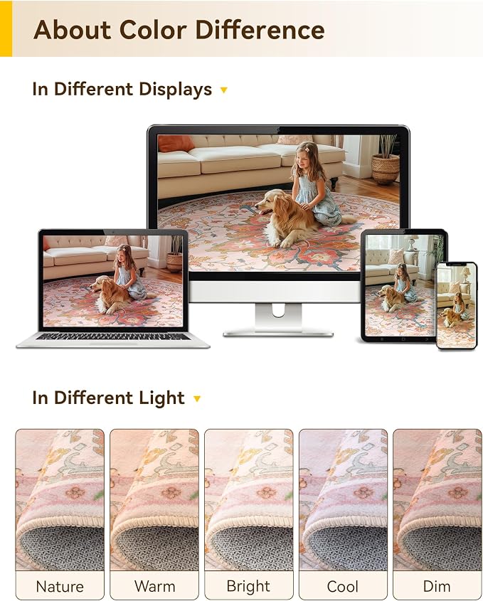 RELEANY Washable Area Rug, Round 4ft, Water Repellent, Pet Friendly, Vintage - Image 6