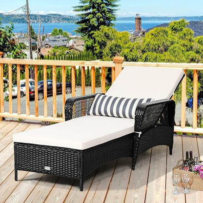 COSTWAY PE Rattan Chaise Lounge Chair Armrest Recliner Adjustable Pillow Black - Image 2