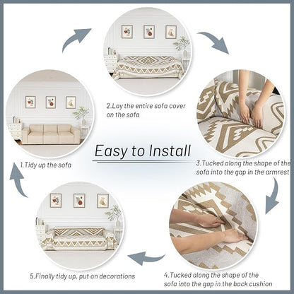 MYSKY HOME Sectional Couch Cover Khaki Boho Geometric Sofa Covers - Image 6