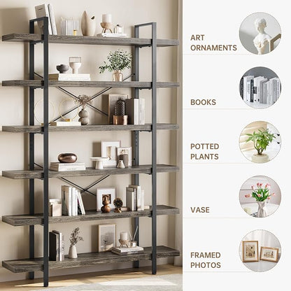 OtterOasis Bookshelf Set, Heavy Duty 6-Tier Industrial Bookcase, 120lbs Shelf - Image 3