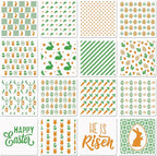 6in Easter Cookie Stencils for Royal Icing, Eggs Carrot Rabbit Face Bunny Shapes Stencils for Sugar Cookie, 16 Pcs Assorted Sizes Easter Eggs Stencils for Baking Drawing Dessert Coffee Decoration