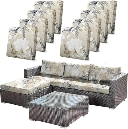 CALBODE 8Pcs Outdoor Stretch Cushion Covers, Waterproof Outdoor Chair Floral by CALBODE