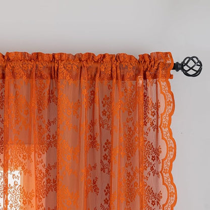 YJ YANJUN Vintage Lace Curtains 84 Inches Long-Rustic Floral Bohemian Burnt - Image 3