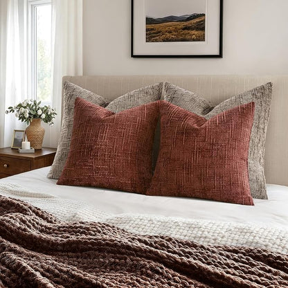 MIULEE Chenille Textured Fall Throw Pillow Covers Rust 20x20 Set of 2 | Slubby - Image 5