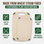 2-Piece Reversible Cutting Board Set Made from Natural Food Grade Wheat Straw Material - Eco-Conscious Alternative to Plastic - Gluten Free & BPA Free Chopping Boards for Kitchen