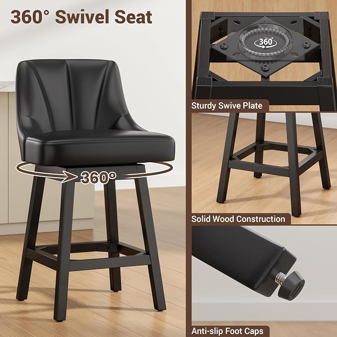 YaFiti Swivel Bar Stools Set of 2, 26 Inch Counter Height Bar Stools - Image 3