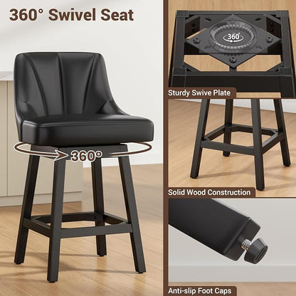 YaFiti Swivel Bar Stools Set of 3, 26 Inch Counter Height Bar Stools - Image 4