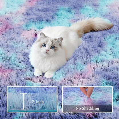 Area Rug Living Room Bedroom: 6x9 Fluffy Plush Shag Carpet Rainbow | - Image 5