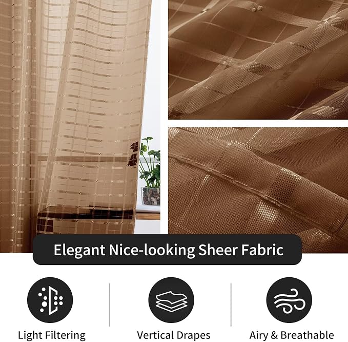 SpaceDresser Check Sheer Curtains 96 Inches Long - Image 4