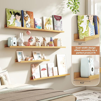 Fun Memories Picture Ledge Shelves Set of 4, 36 Inch Rustic Wall Mounted - Image 6