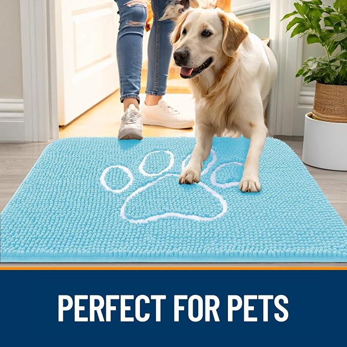 OLANLY Dog Door Mat for Muddy Paws 40x32, Paw Print Design Chenille Mud Mat | - Image 6