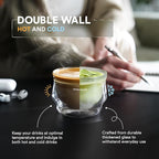 ovalware 8.5oz Double Wall Latte Cups, Latte Set of 2 - Double Wall Glasses for Cold & Hot Drink, Palm-Sized Cups with Wide Rim for Latte Art - Clear Design