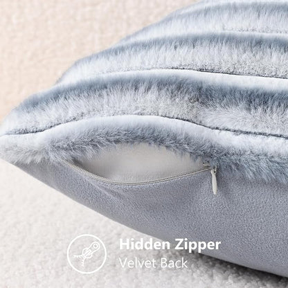 decorUhome Fall Faux Fur Throw Pillow Covers 16x16 Set of 2 Grey White | - Image 8