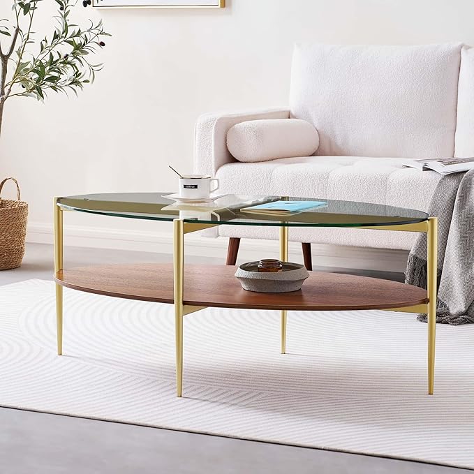 LumFurn Oval Glass Coffee Table, Mid-Century Modern Design, L43 x W22 x H17 inch - Image 3