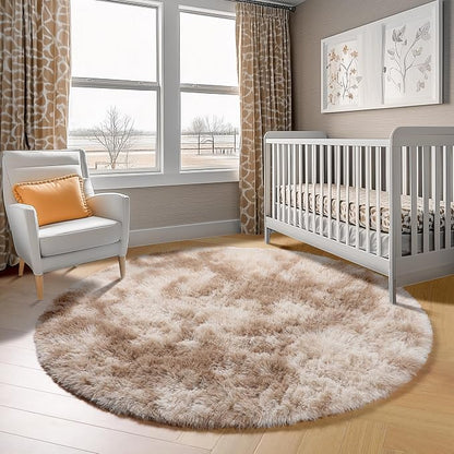 Round Rugs 6ft for Living Room Bedroom, Tie-Dye Beige Fluffy Circle Area Rug - Image 8
