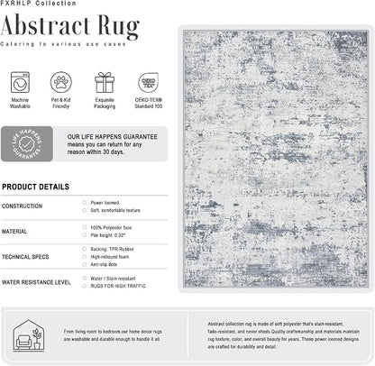 Area Rug Living Room: 4x6 Modern Washable Soft Carpet Blue Grey | - Image 3