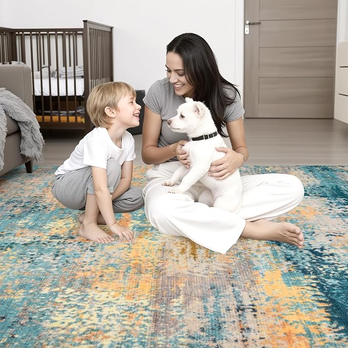 Area Rug Living Room: 3x5 Modern Washable Soft Carpet Rosy Haze | - Image 7