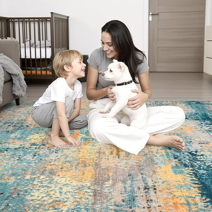 Area Rug Living Room: 3x5 Modern Washable Soft Carpet Rosy Haze | - Image 7