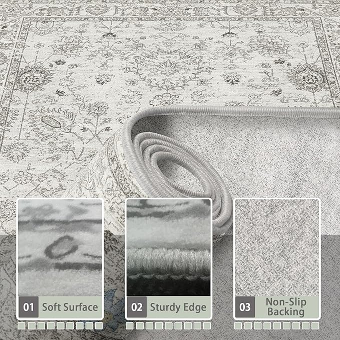 Grey Floral Hallway Runner Rug 2x6 - Image 3