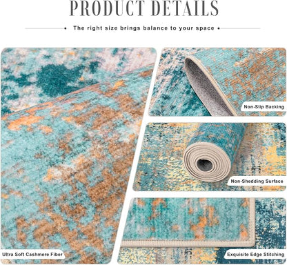 Area Rug Living Room: 4x4 Modern Washable Soft Carpet Rosy Haze | - Image 5