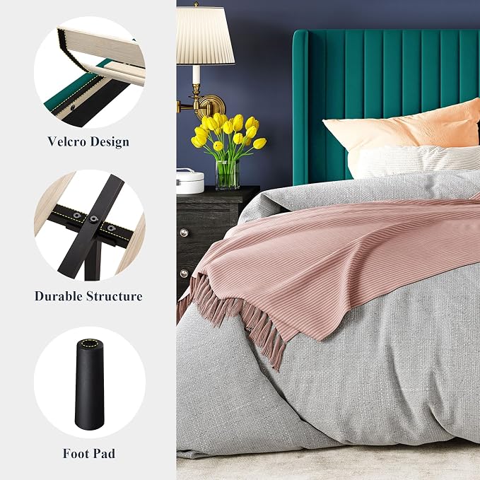 Allewie King Size Bed Frame/Velvet Upholstered Platform Bed/Vertical Channel - Image 7