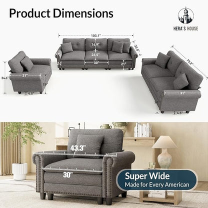 HERA'S HOUSE 3 Pieces Modular Sectional Sofa Sets, Oversized Couch Set - Image 2