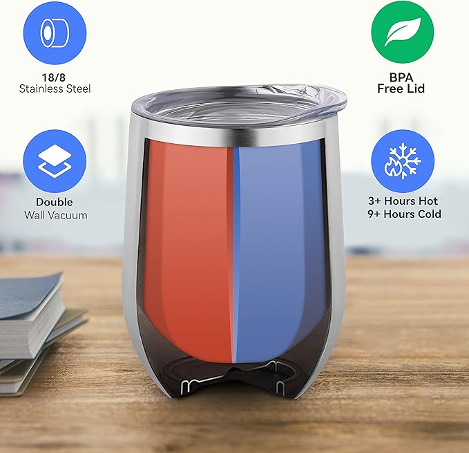 DOMICARE Stainless Steel Wine Tumbler Bulk with Lid, Personalized Insulated Tumblers Set, 12oz Travel Coffee Cups Pack of 8, ss steel