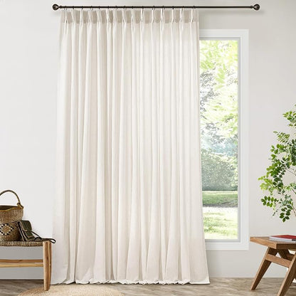 Linen Sheer Pleated Curtains 108 Inches Long 100 Inch Width Cream | Ivory - Image 7