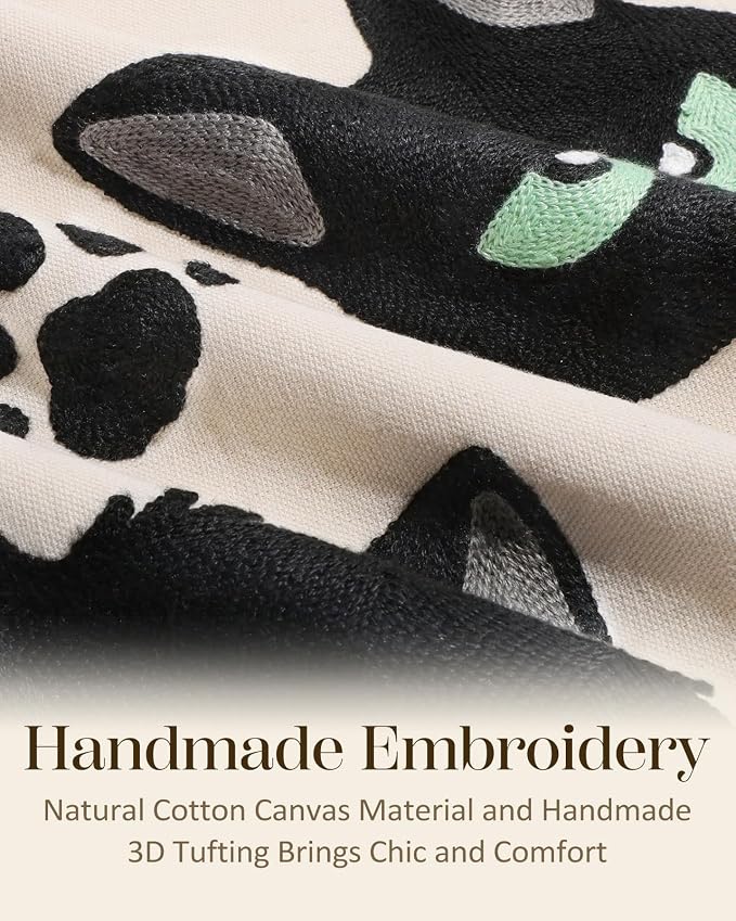 Embroidered Throw Pillow Cover 18x18 Inch, Cat Bone | Decorative Pillow Cover - Image 2