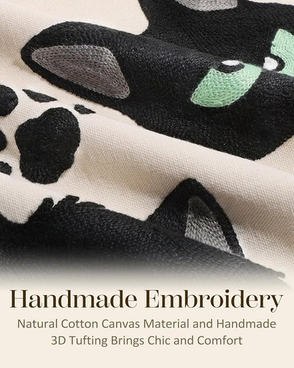 Embroidered Throw Pillow Cover 18x18 Inch, Cat Bone | Decorative Pillow Cover - Image 2