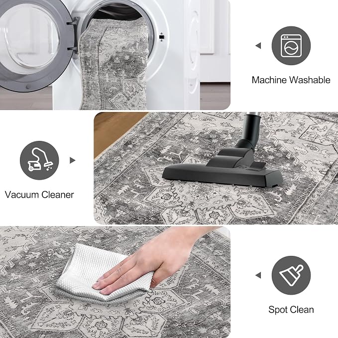 Yamaziot Washable Runner Rug, 2x5 Non-Slip Boho Vintage Hallway Kitchen Rug | - Image 5