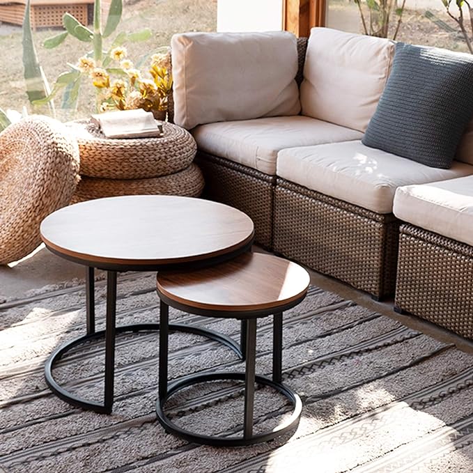 aboxoo Coffee Table Nesting Side Round Set of 2 End Table Top Sturdy Metal - Image 2