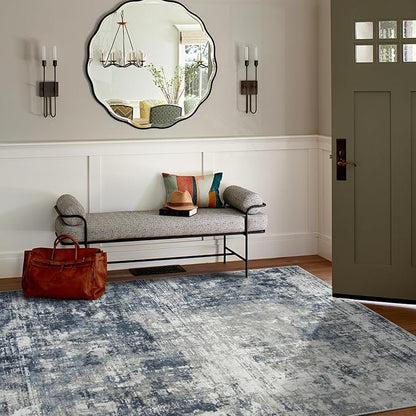 5x7 Area Rugs for Living Room Bedroom Dining Room Washable Blue Grey | Soft - Image 3