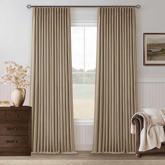 Light Brown Linen Blackout 120 Inch Curtains by Twodrapes