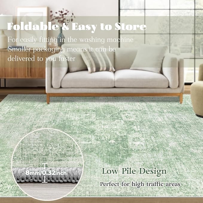 Area Rug 10x14 Washable Rug, Vintage Boho Medallion Rugs Non-Slip Soft Low Pile - Image 7