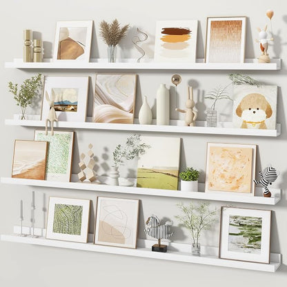 Fun Memories Picture Ledge Shelves Set of 4, 48 Inch Rustic Wall Mounted by FunMemories