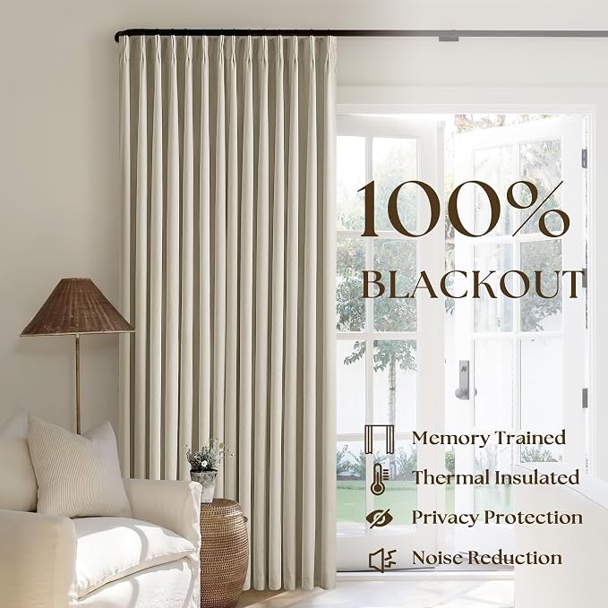 Burlywood Birch 100% Blackout Pinch Pleated Linen Curtains 86 Inches Long | - Image 5