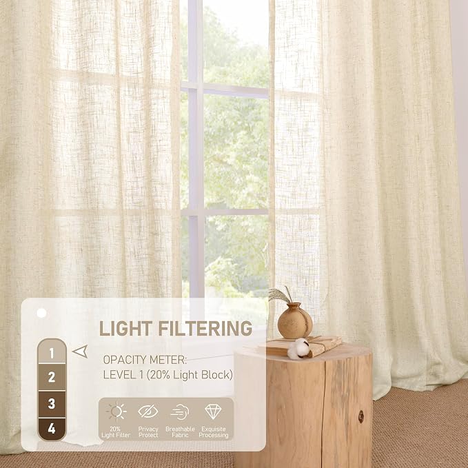 Beige Short Linen Curtains 40 inches Long - Image 4