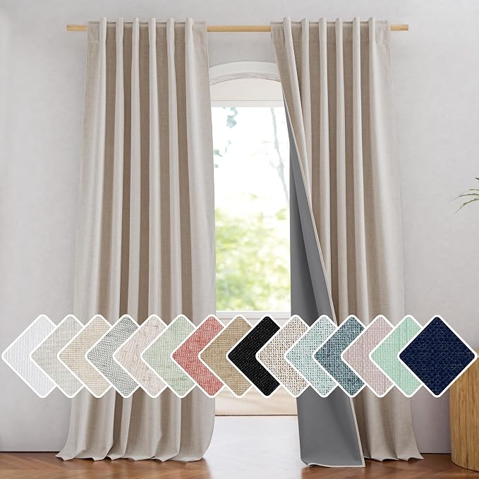 NICETOWN 100% Blackout Natural Linen Bedroom Curtains 95" Length by NICETOWN