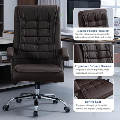 Executive Office Chair Adjustable Leather Chair High Back Swivel Office Desk - Image 7