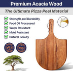 KitchenStar 12-Inch Acacia Wood Pizza Peel – Wooden Cutting & Serving Board with Handle & Hanging Loop – Natural Oil Finish – Ideal Pizza Oven Accessory for Easy Sliding & Prep