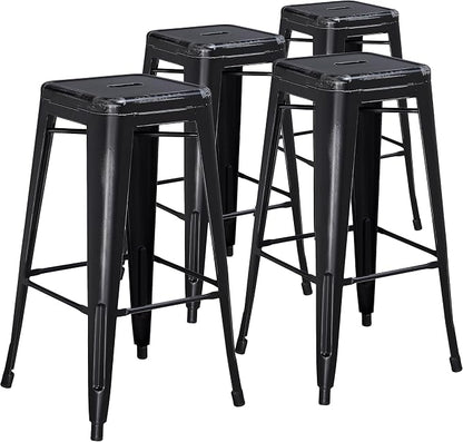 Flash Furniture Kai Commercial Grade 4 Pack 30" High Backless Distressed Black by FlashFurniture